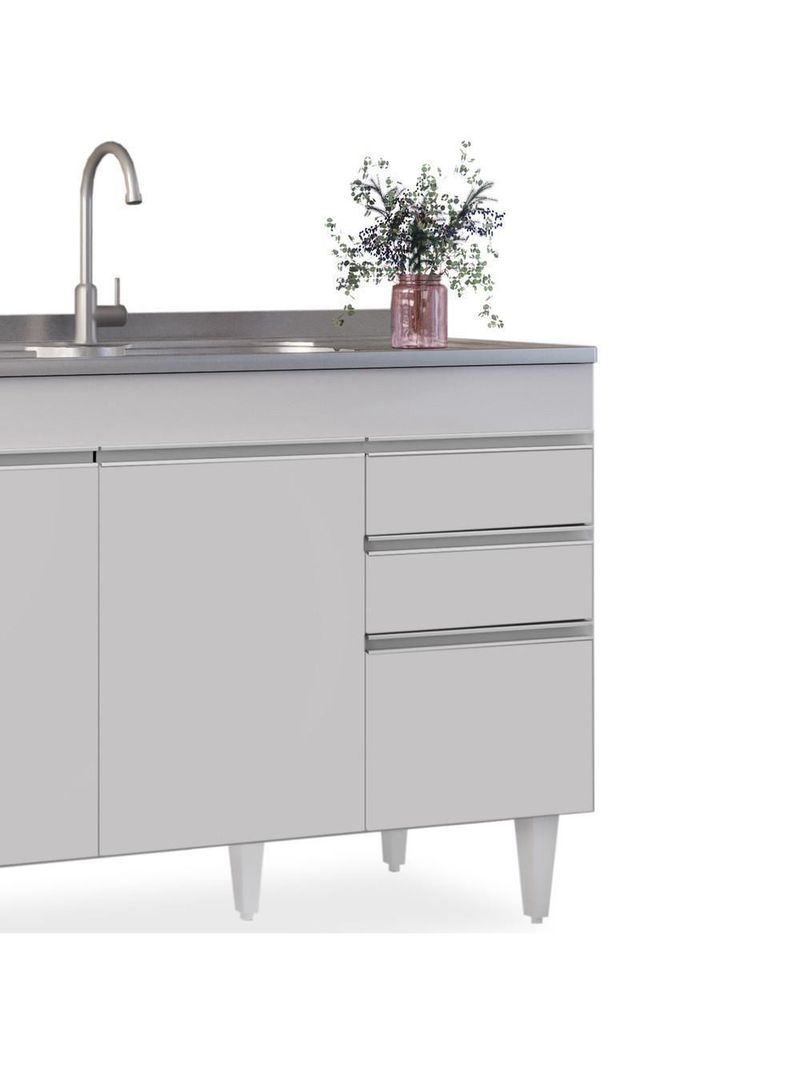 Balcão Gabinete para Pia 120cm Sem Tampo 3 Portas 2 Gavetas Michigan Branco – Lumil