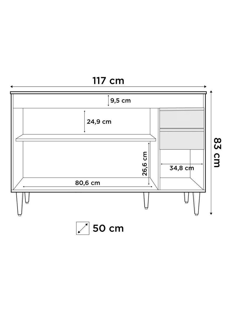 Balcão Gabinete para Pia 120cm Sem Tampo 3 Portas 2 Gavetas Michigan Branco – Lumil