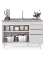 Balcão Gabinete para Pia 120cm Sem Tampo 3 Portas 2 Gavetas Michigan Branco – Lumil