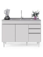 Balcão Gabinete para Pia 120cm Sem Tampo 3 Portas 2 Gavetas Michigan Branco – Lumil