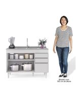 Balcão Gabinete para Pia 120cm Sem Tampo 3 Portas 2 Gavetas Michigan Branco – Lumil