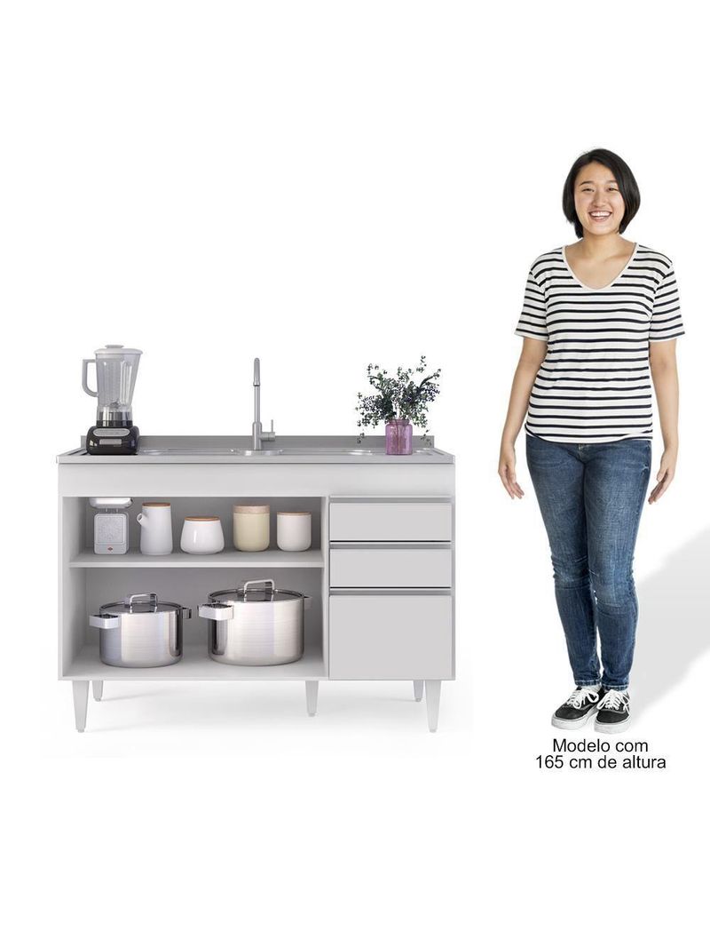 Balcão Gabinete para Pia 120cm Sem Tampo 3 Portas 2 Gavetas Michigan Branco – Lumil