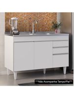 Balcão Gabinete para Pia 120cm Sem Tampo 3 Portas 2 Gavetas Michigan Branco – Lumil