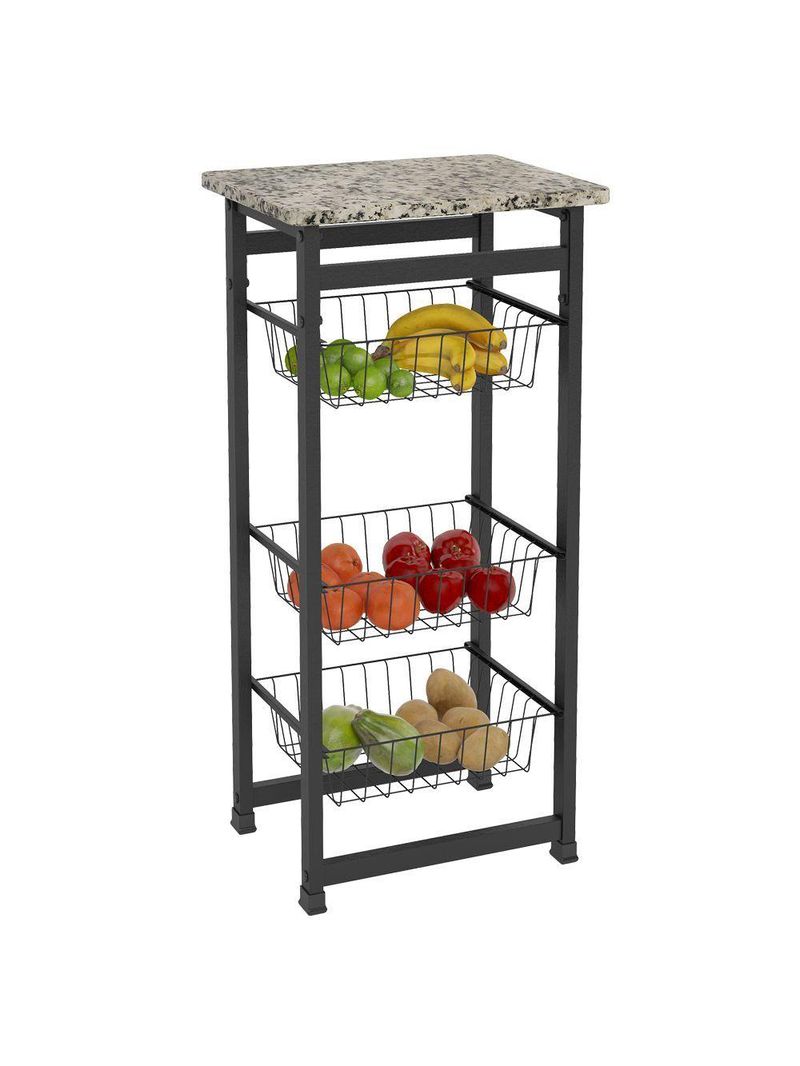 Fruteira Cozinha Aço Granito 3 Cestos Bebedouro Ftg001 Preta