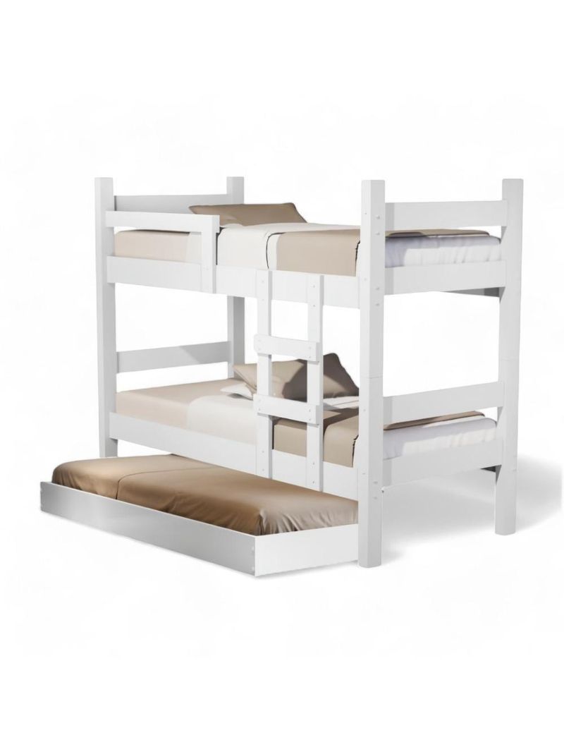 Beliche Letícia Branco com Auxiliar e 03 Colchões Cambel