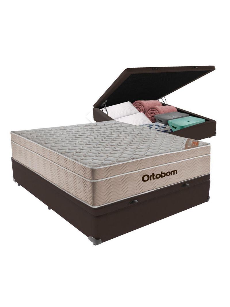Cama Box Baú Casal Colchão Ortobom Airtech Springpocket