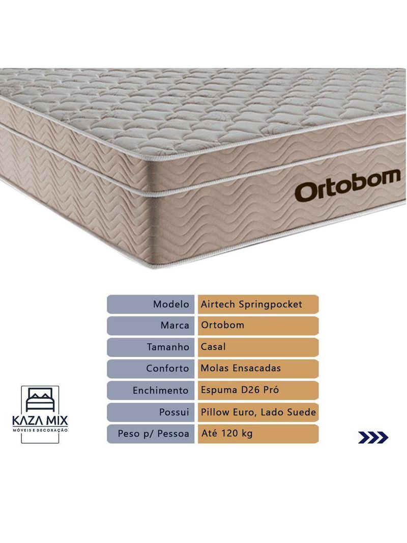 Cama Box Baú Casal Colchão Ortobom Airtech Springpocket