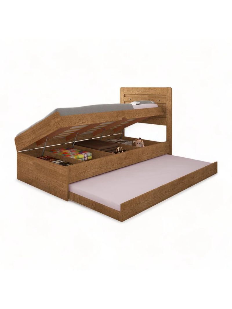 Cama Baú Larissa Solteiro Naturale Com Auxiliar Framar