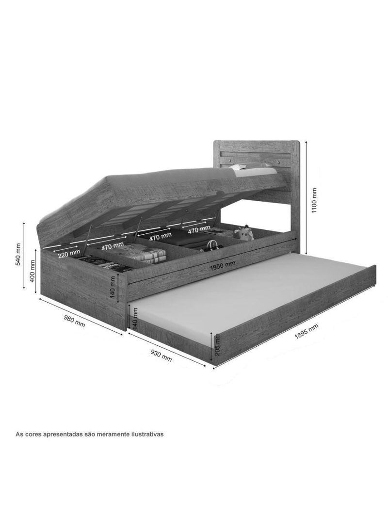 Cama Baú Larissa Solteiro Naturale Com Auxiliar Framar