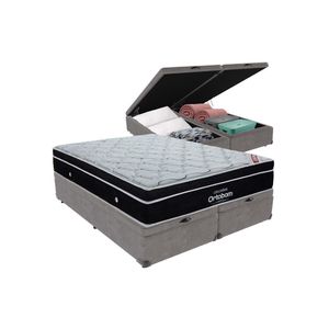 Cama Box Queen Cinza Baú Ortobom Molas Ensacadas Europillow