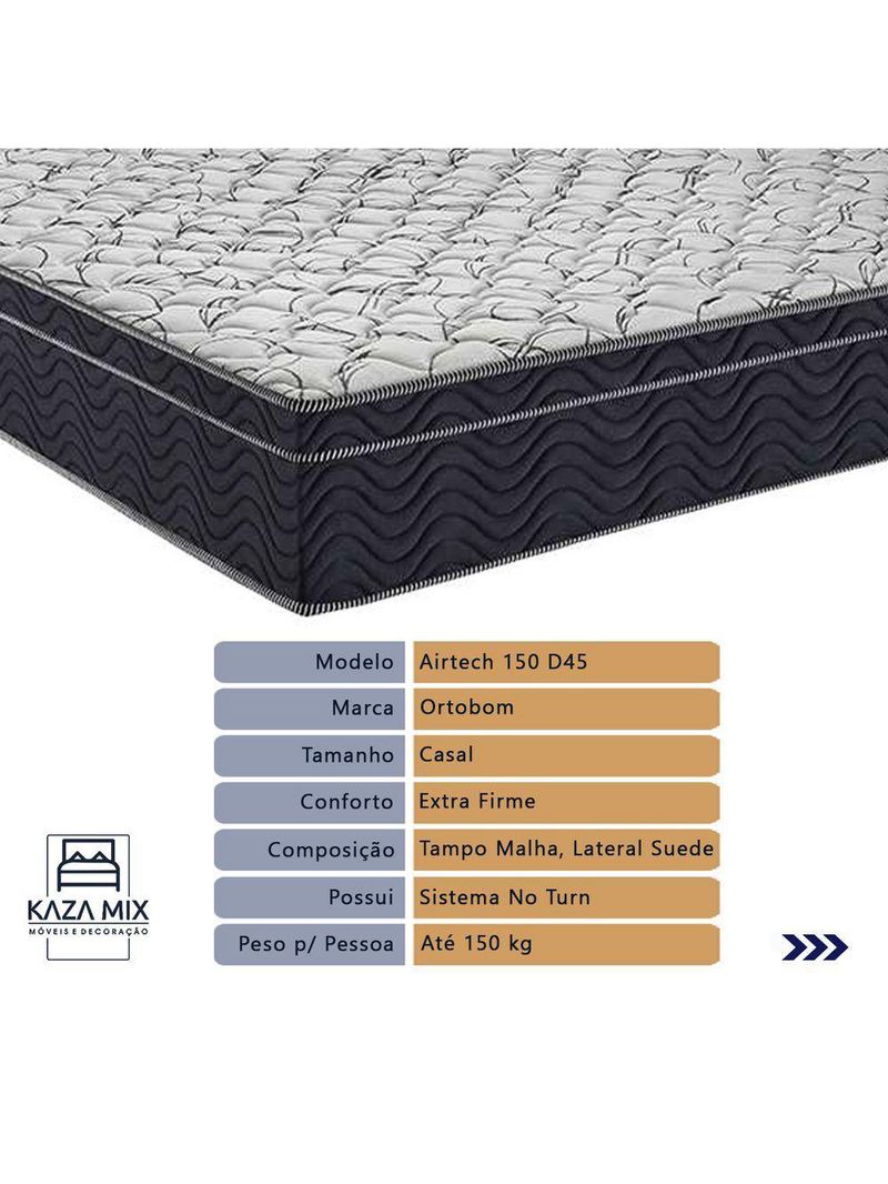 Cama + Box Bau Casal Colchão Extra Firme Ortobom D45 Airtech - Cor: Branco
