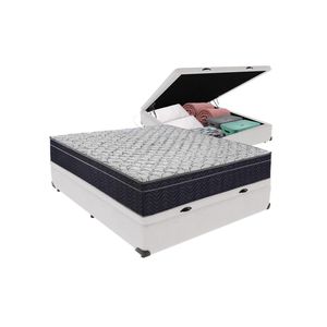 Cama + Box Bau Casal Colchão Extra Firme Ortobom D45 Airtech - Cor: Branco
