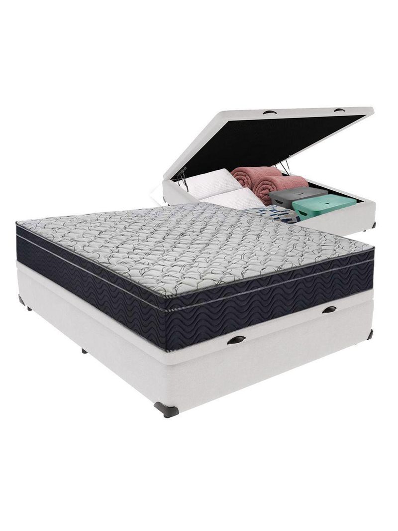 Cama + Box Bau Casal Colchão Extra Firme Ortobom D45 Airtech - Cor: Branco
