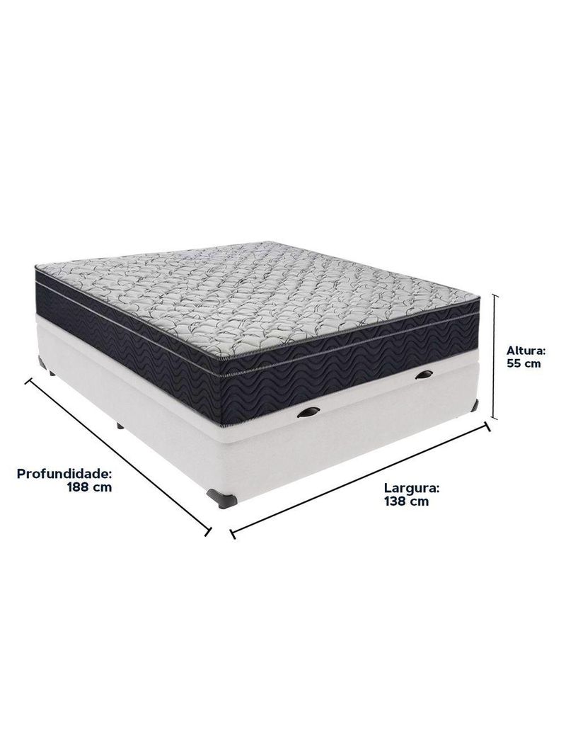 Cama + Box Bau Casal Colchão Extra Firme Ortobom D45 Airtech - Cor: Branco