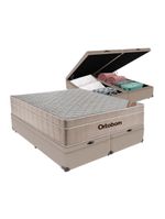 Cama + Box Airtech Colchão Ortobom Queen Com Baú Bege Springpocket - Cor: Bege