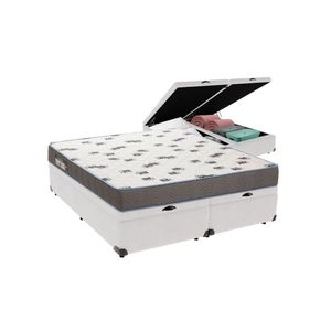 Cama Box Queen Com Bau Ortobom D33 Light - Bege/Branco
