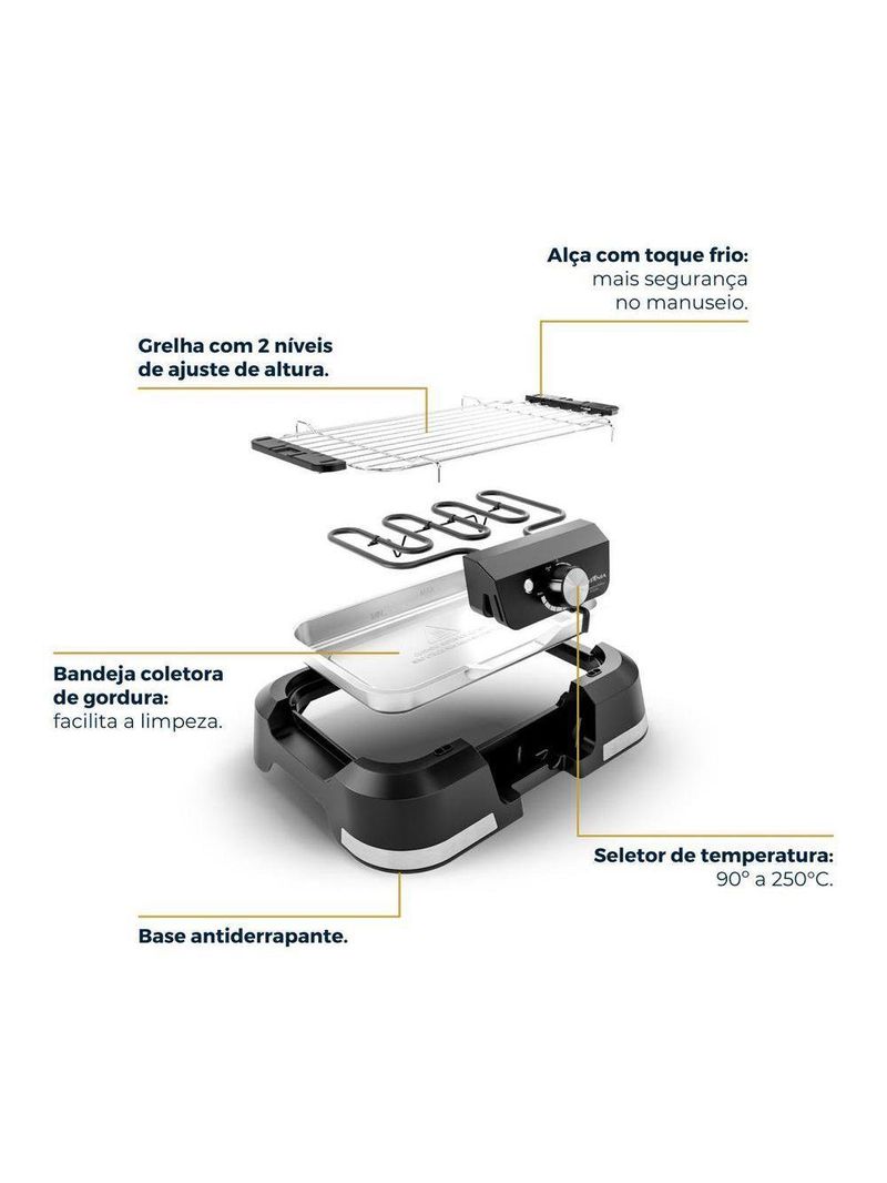 Churrasqueira Elétrica Britânia 1500W Menos Fumaça BCQ10A 220V