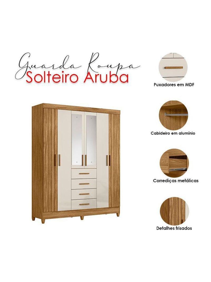 Guarda Roupa Solteiro Aruba 6 Portas Freijó Off White com Espelho – Moval