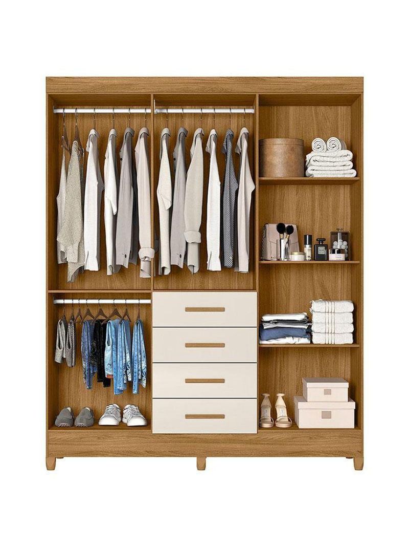 Guarda Roupa Solteiro Aruba 6 Portas Freijó Off White com Espelho – Moval