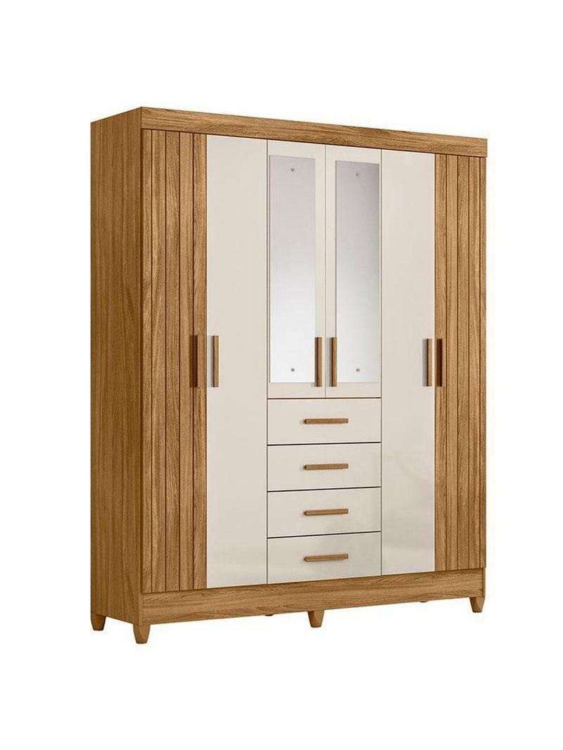 Guarda Roupa Solteiro Aruba 6 Portas Freijó Off White com Espelho – Moval