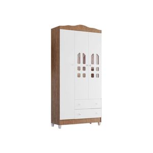 Guarda Roupa Infantil New Selena 3 Portas Branco Acetinado Amadeirado – Carolina Móveis