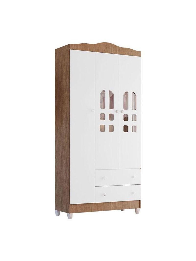 Guarda Roupa Infantil New Selena 3 Portas Branco Acetinado Amadeirado – Carolina Móveis