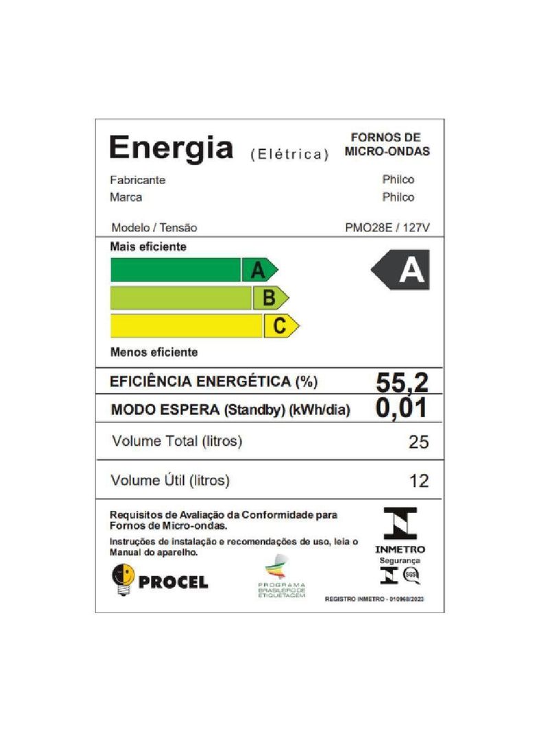 Micro-Ondas Philco Espelhado/Branco 25L 127V PMO28E