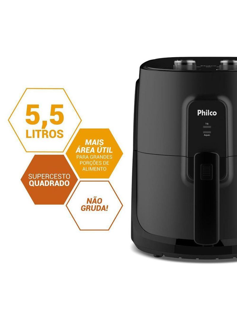 Air Fryer Philco 5,5L Cesto Quadrado 1500W PAF55A 110V