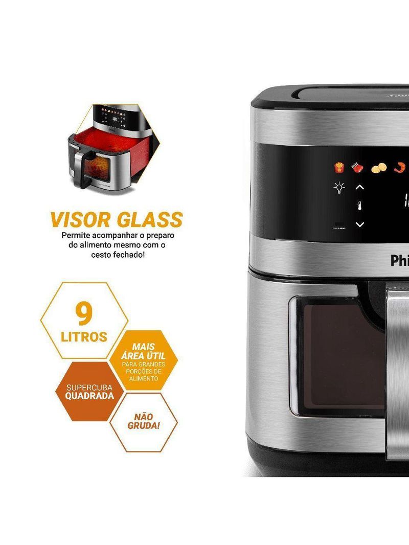 Air Fryer Philco 9L Visor Glass Painel Digital PAF90C 220V