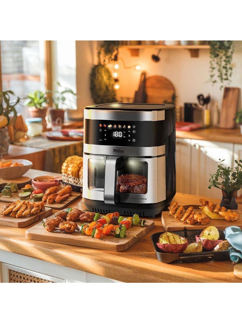 Air Fryer Philco 9L Visor Glass Painel Digital PAF90C 220V