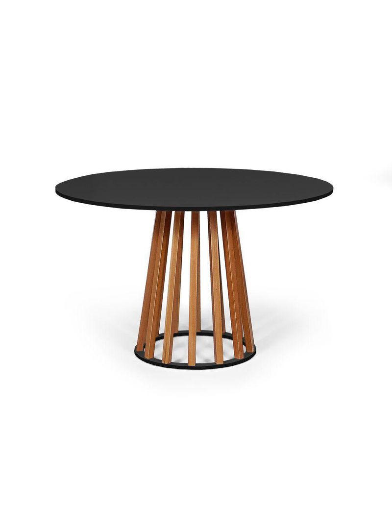 Mesa De Jantar Redonda 4 Lugares 90cm Em Mdf E Madeira Maciça Tália Preta - Straub Web
