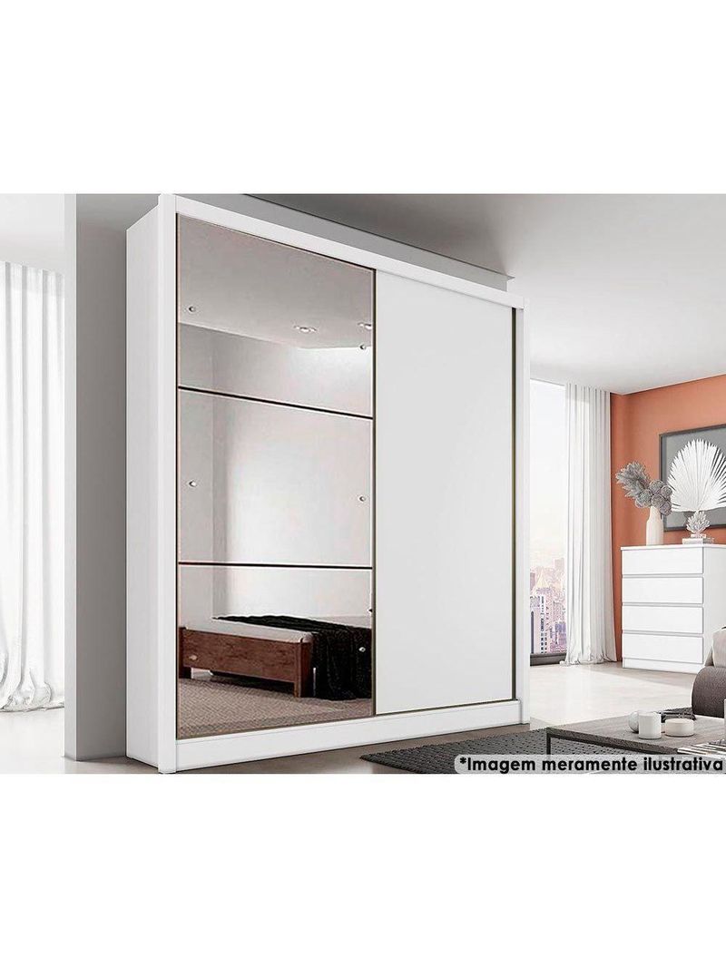 Guarda Roupa Solteiro 2 Portas de correr e 3 Gavetas c/Espelho Thor Plus Branco - Novo Horizonte