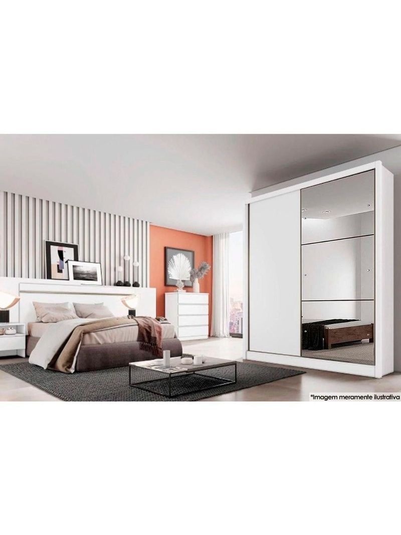 Guarda Roupa Solteiro 2 Portas de correr e 3 Gavetas c/Espelho Thor Plus Branco - Novo Horizonte