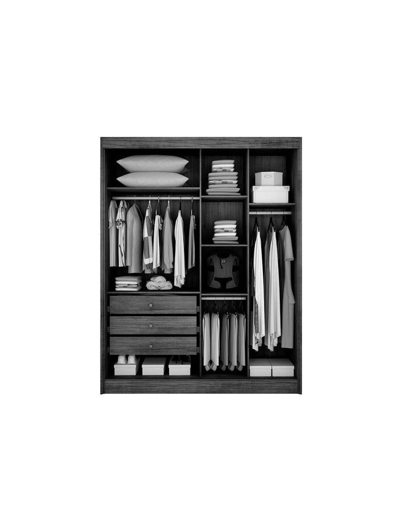 Guarda Roupa Solteiro 2 Portas de correr e 3 Gavetas c/Espelho Thor Plus Branco - Novo Horizonte