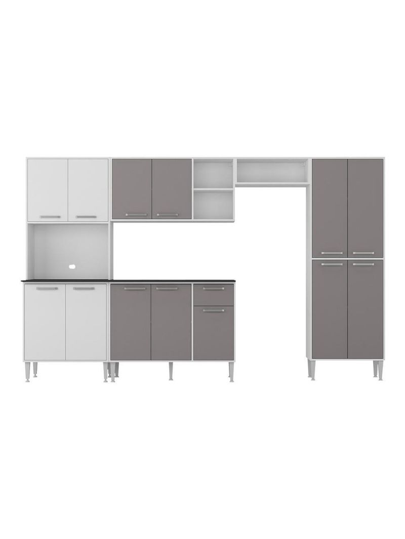 Armário de Cozinha Modulada Completa Compacta 294cm com Balcão de Pia Multimóveis MP2280 Branco/lacca Fumê
