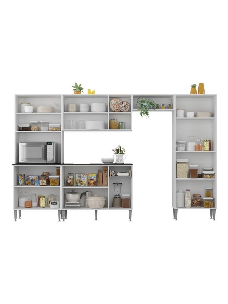 Armário de Cozinha Modulada Completa Compacta 294cm com Balcão de Pia Multimóveis MP2280 Branco/lacca Fumê