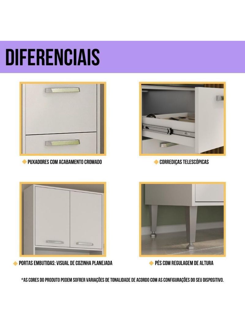 Armário de Cozinha Modulada Completa Compacta 294cm com Balcão de Pia Multimóveis MP2280 Branco/lacca Fumê
