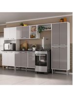 Armário de Cozinha Modulada Completa Compacta 294cm com Balcão de Pia Multimóveis MP2280 Branco/lacca Fumê