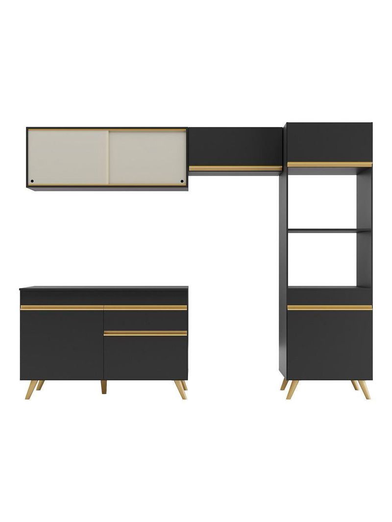 Cozinha Compacta 4 Peças com Armário e Balcão MP3692 Veneza GB Preta