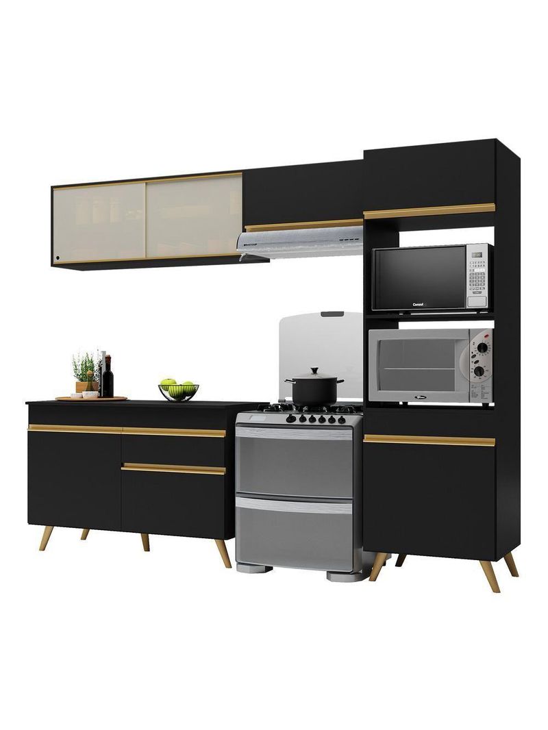 Cozinha Compacta 4 Peças com Armário e Balcão MP3692 Veneza GB Preta