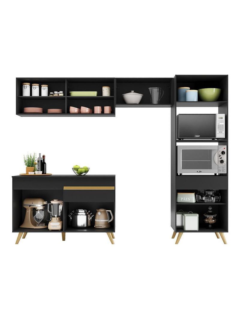 Cozinha Compacta 4 Peças com Armário e Balcão MP3692 Veneza GB Preta