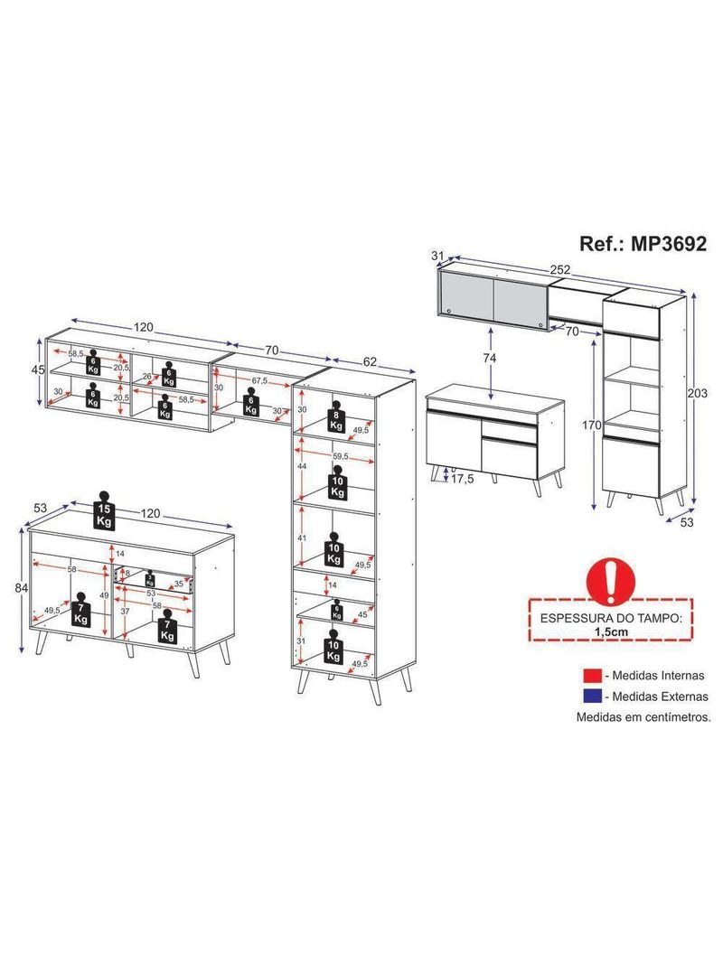 Cozinha Compacta 4 Peças com Armário e Balcão MP3692 Veneza GB Preta