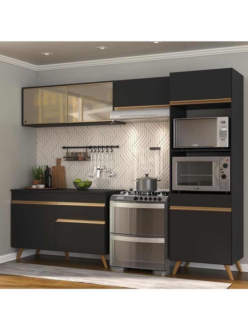 Cozinha Compacta 4 Peças com Armário e Balcão MP3692 Veneza GB Preta