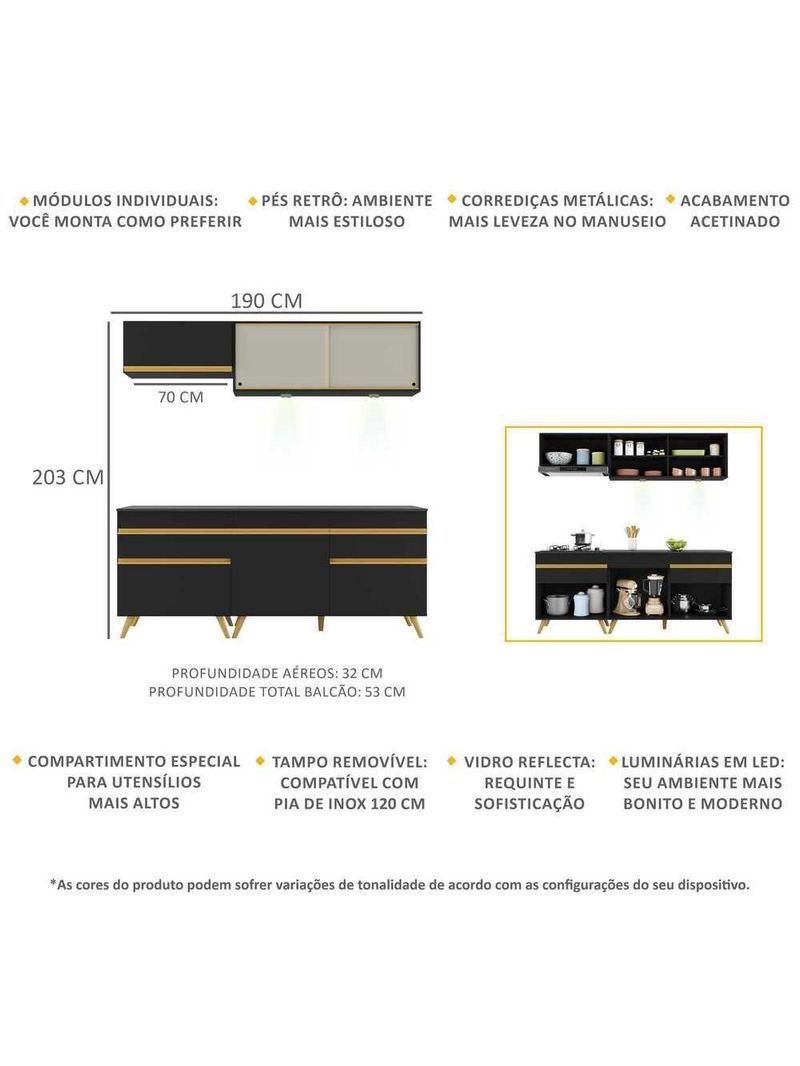 Cozinha Compacta 4 Peças Com Leds Veneza Up Multimóveis