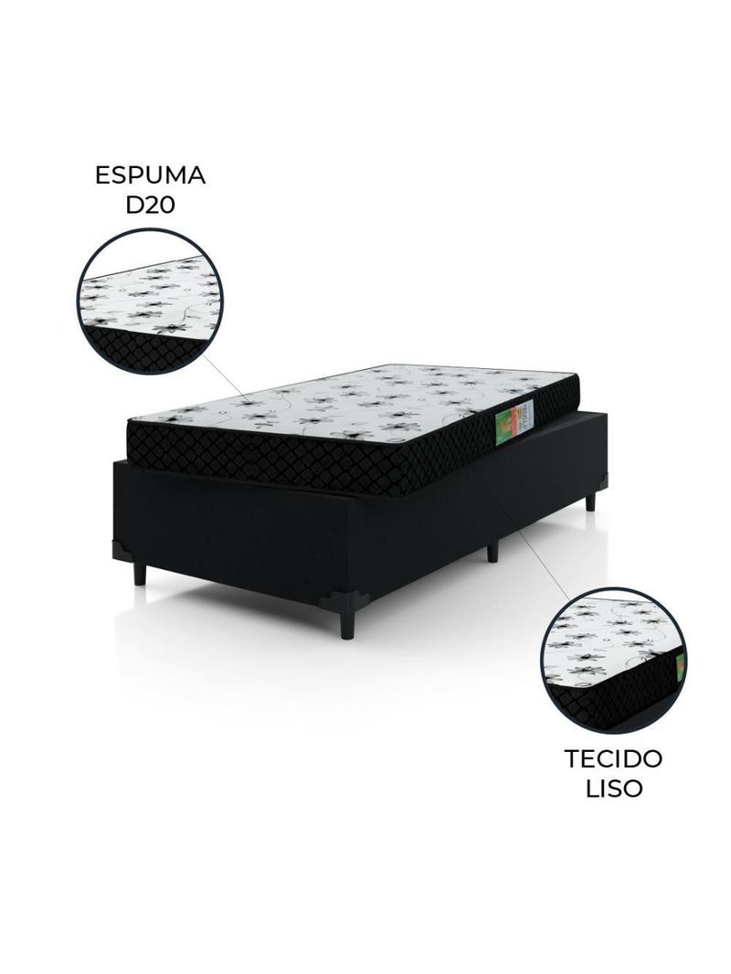Cama Box Solteiro Colchão Espuma 88x188x50cm Polar Branco/Preto