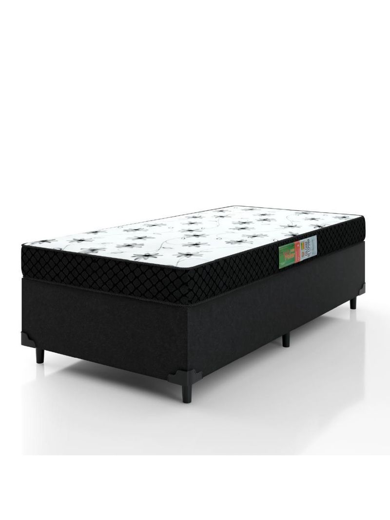 Cama Box Solteiro Colchão Espuma 88x188x50cm Polar Branco/Preto
