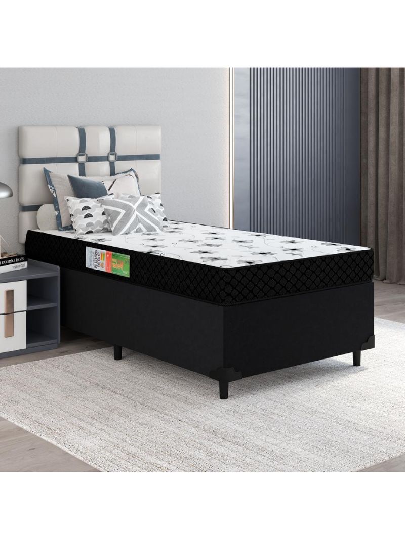 Cama Box Solteiro Colchão Espuma 88x188x50cm Polar Branco/Preto