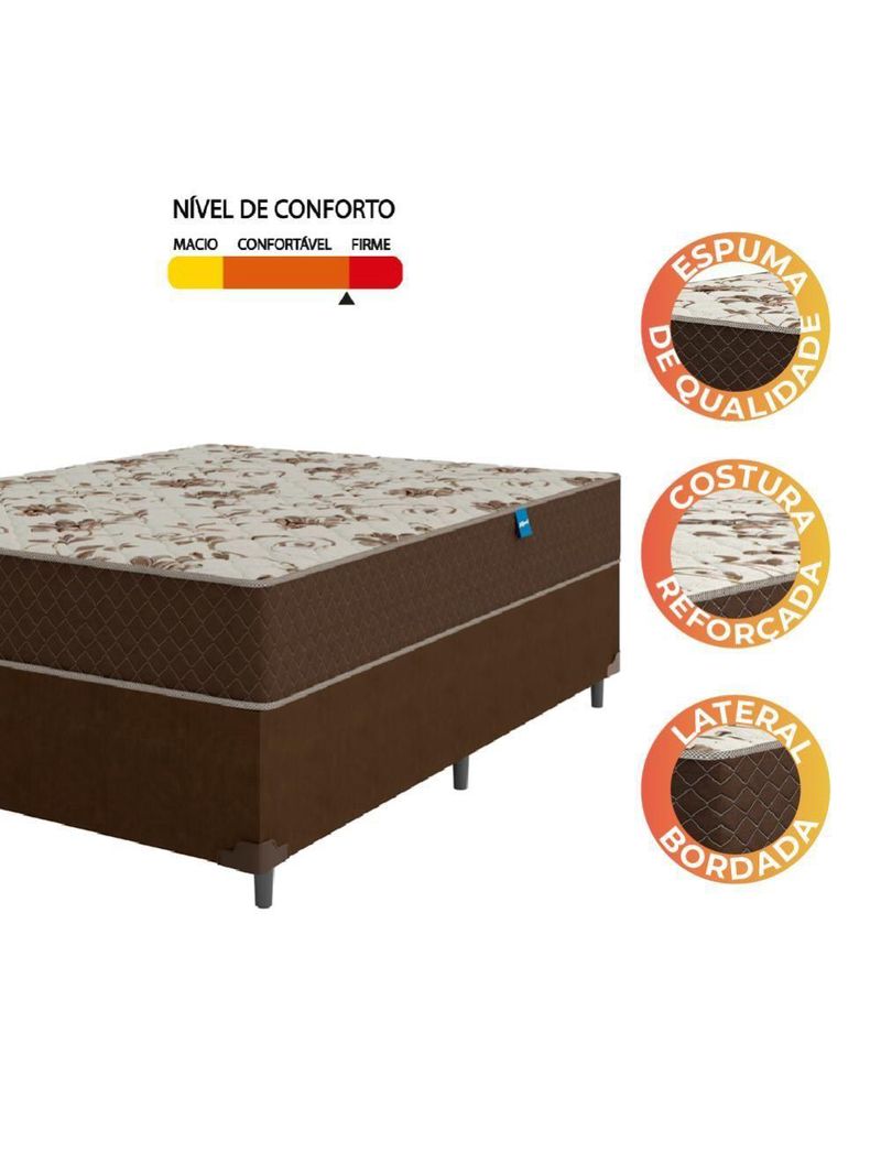 Cama Box Casal Colchão Espuma D33 Marquês 138X188X57Cm Marrom Umaflex - Suporta Até 90Kg Por Pessoa