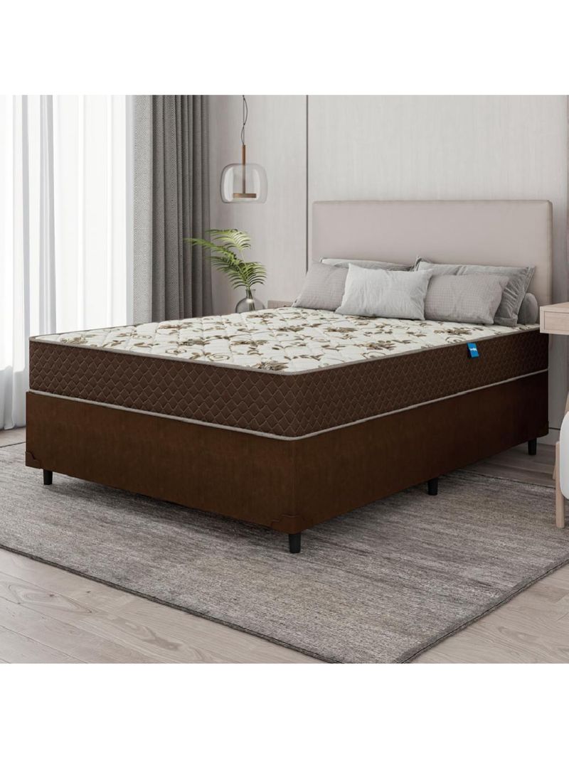 Cama Box Casal Colchão Espuma D33 Marquês 138X188X57Cm Marrom Umaflex - Suporta Até 90Kg Por Pessoa