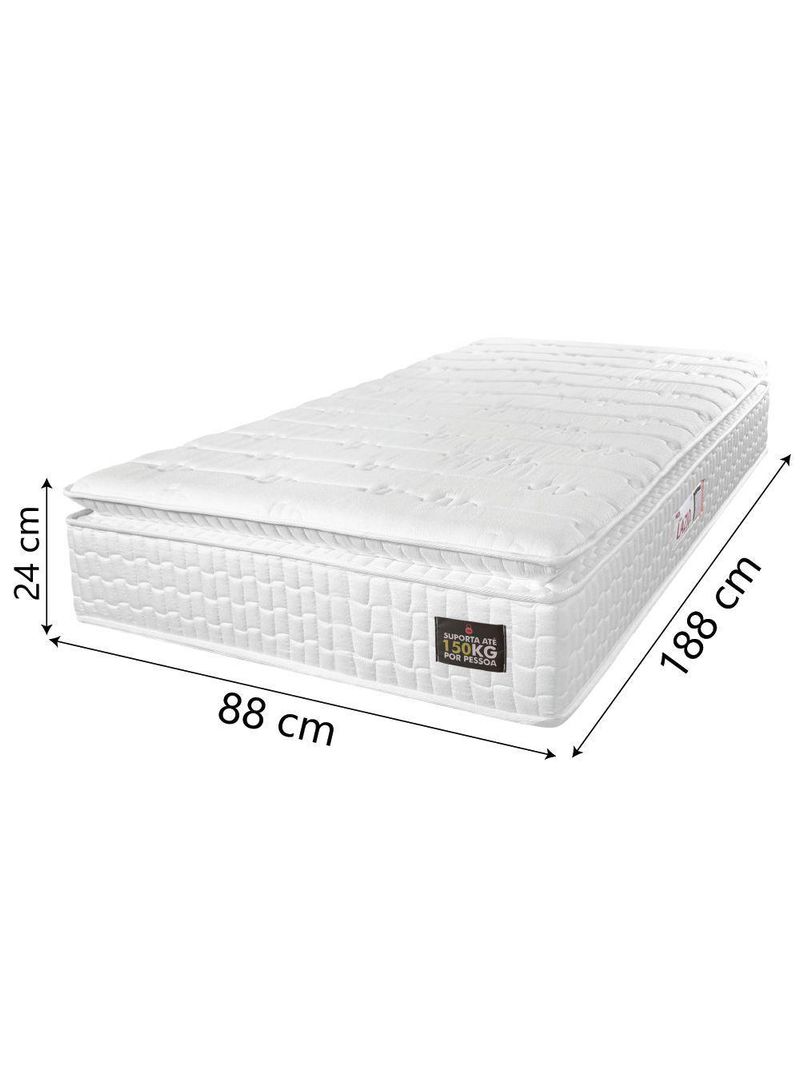 Colchão Solteiro Espuma D45 Lazio Pillow Top 88x188x24 cm Hellen – Branco